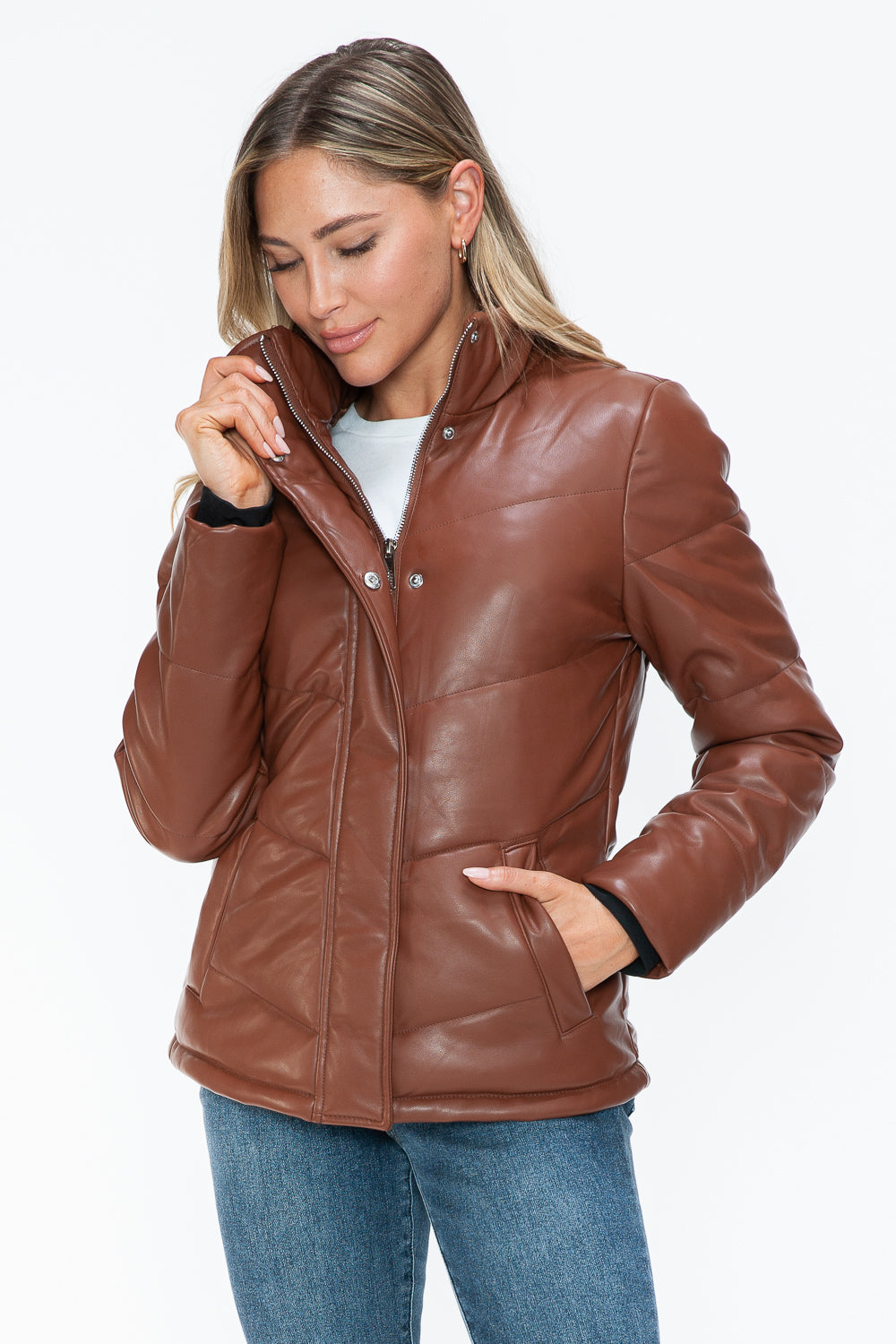 Snobbish Pocketed Zip Up Turtleneck Puffer Jacket 