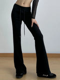 High Waist Flare Drawstring Casual Pants 