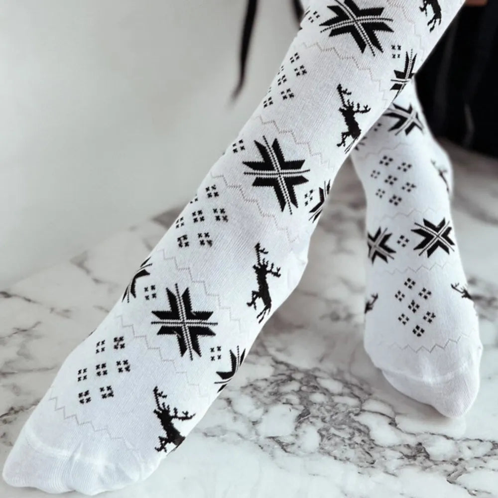 Christmas Element Bowknot Ribbed Trim Over Knee Stockings Lingerie & Nightwear