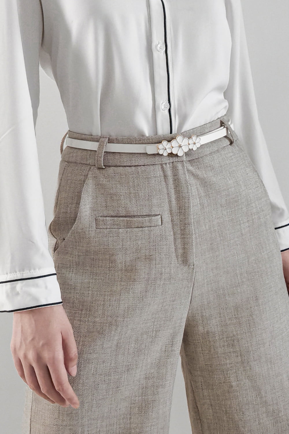 Flower Decor Skinny PU Belt 