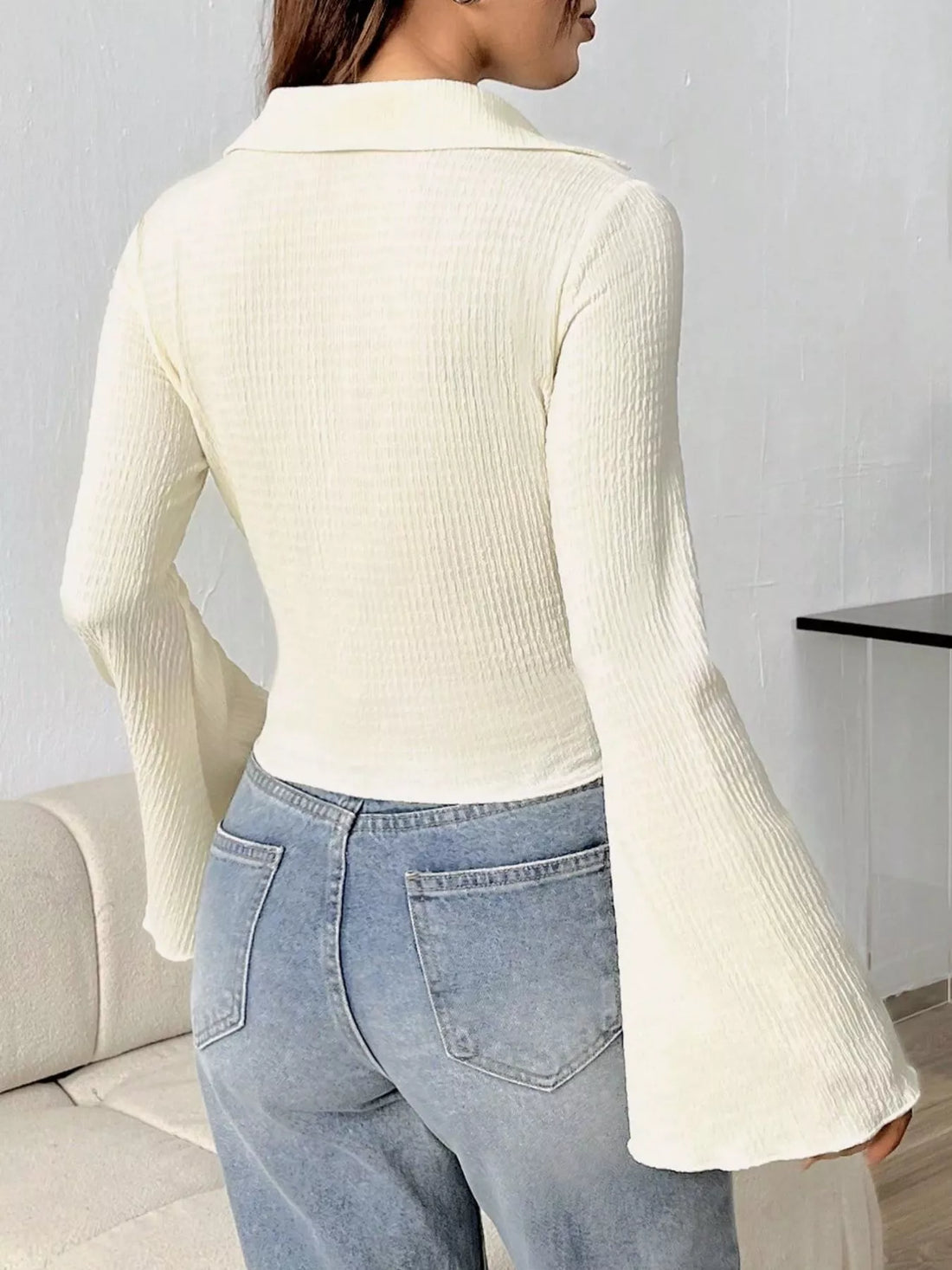 Button Up Flare Sleeve Shirt 