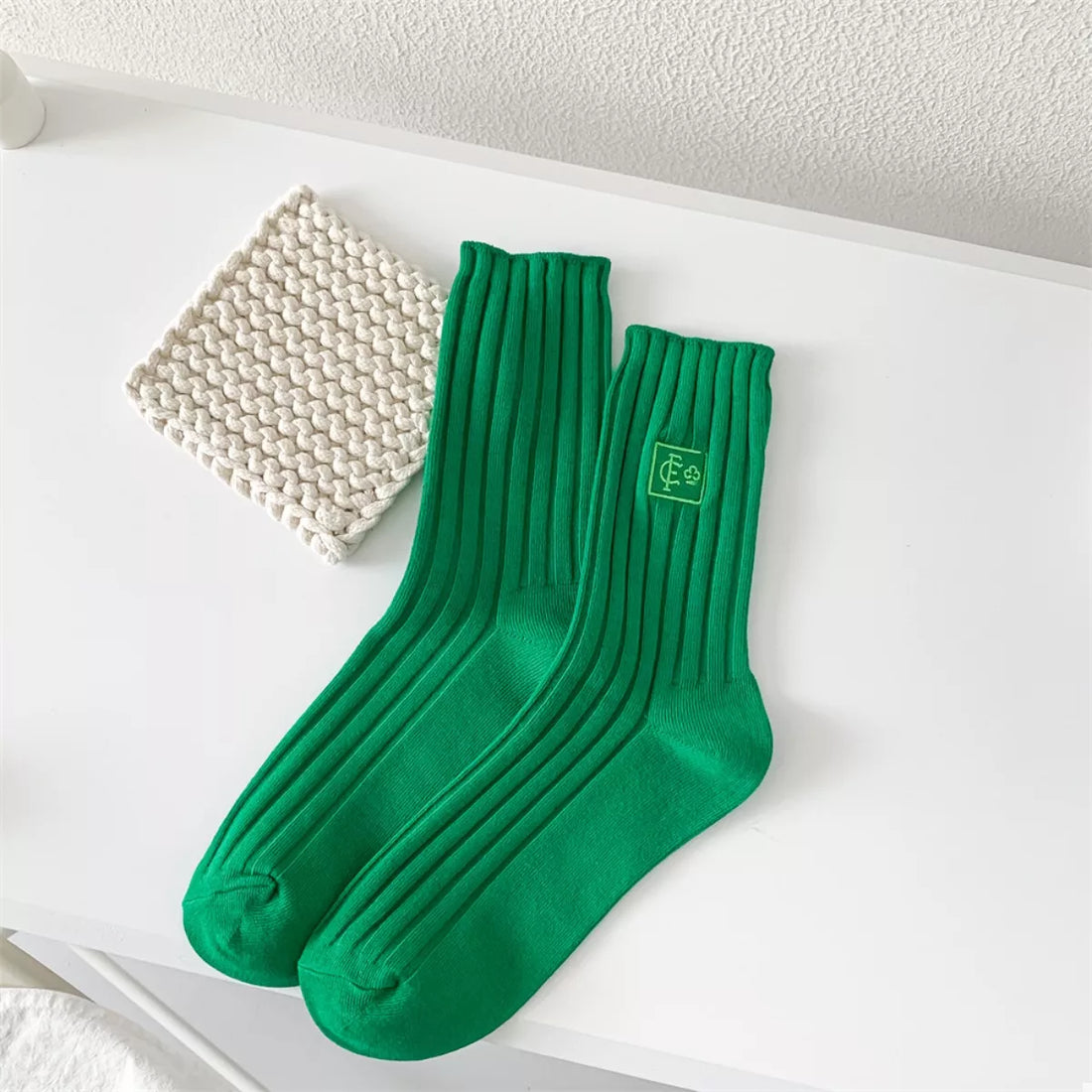 Breathable Ribbed Knit Crew Socks Lingerie & Nightwear
