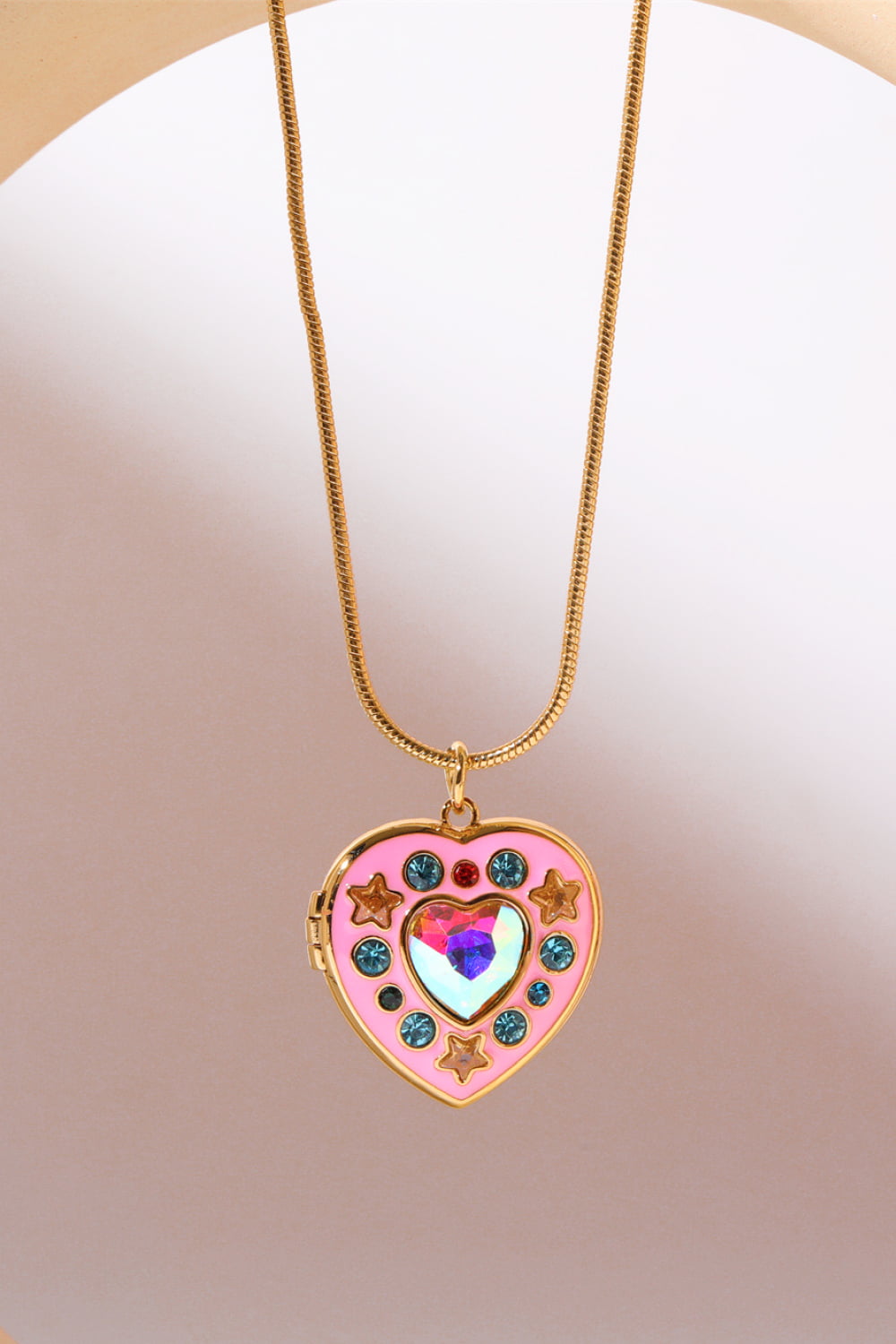Rhinestone Decor Heart Box Pendant Necklace 