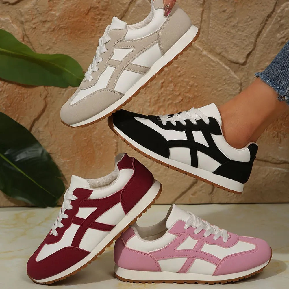 Contrast Lace Up Round Toe Sneakers 