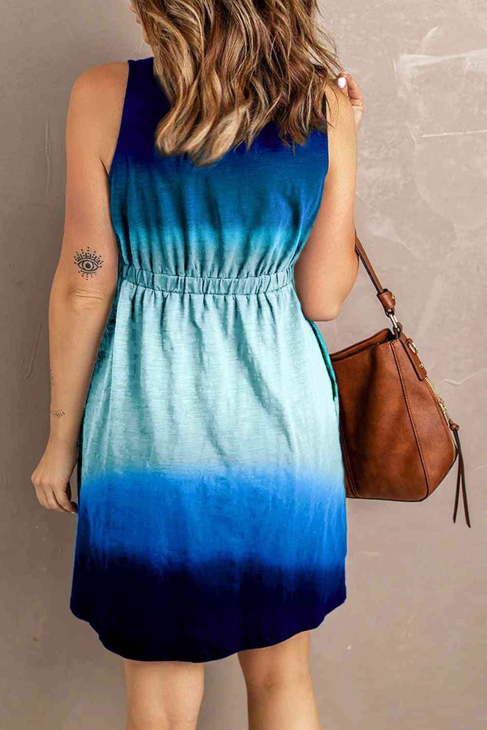 Double Take Scoop Neck Buttoned Sleeveless Magic Dress with Pockets 