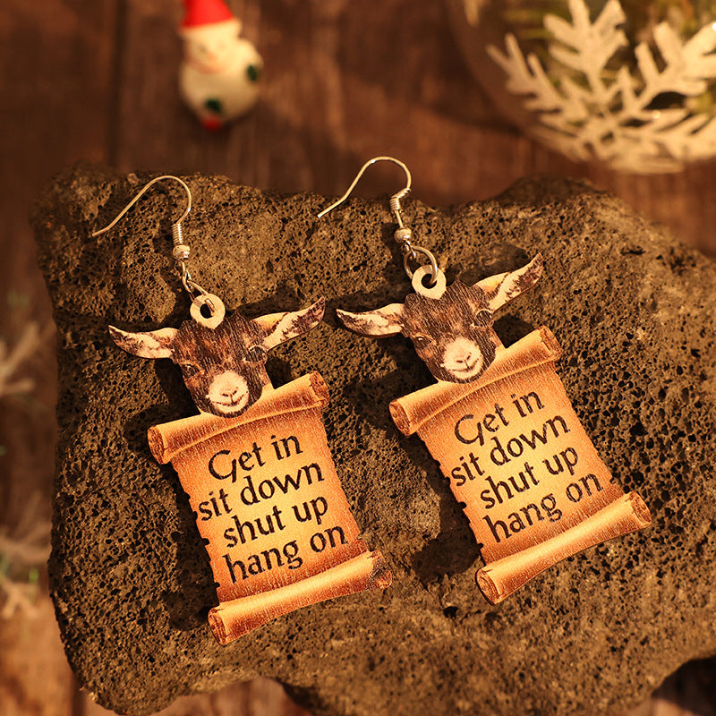 Donkey Letter Wooden Dangle Earrings 