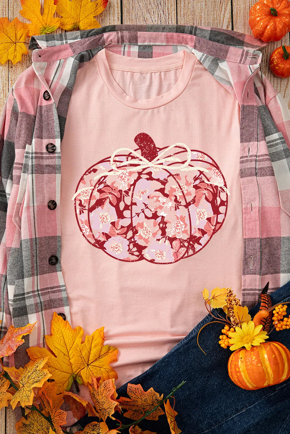 Pumpkin Graphic Round Neck Long Sleeve T-Shirt 