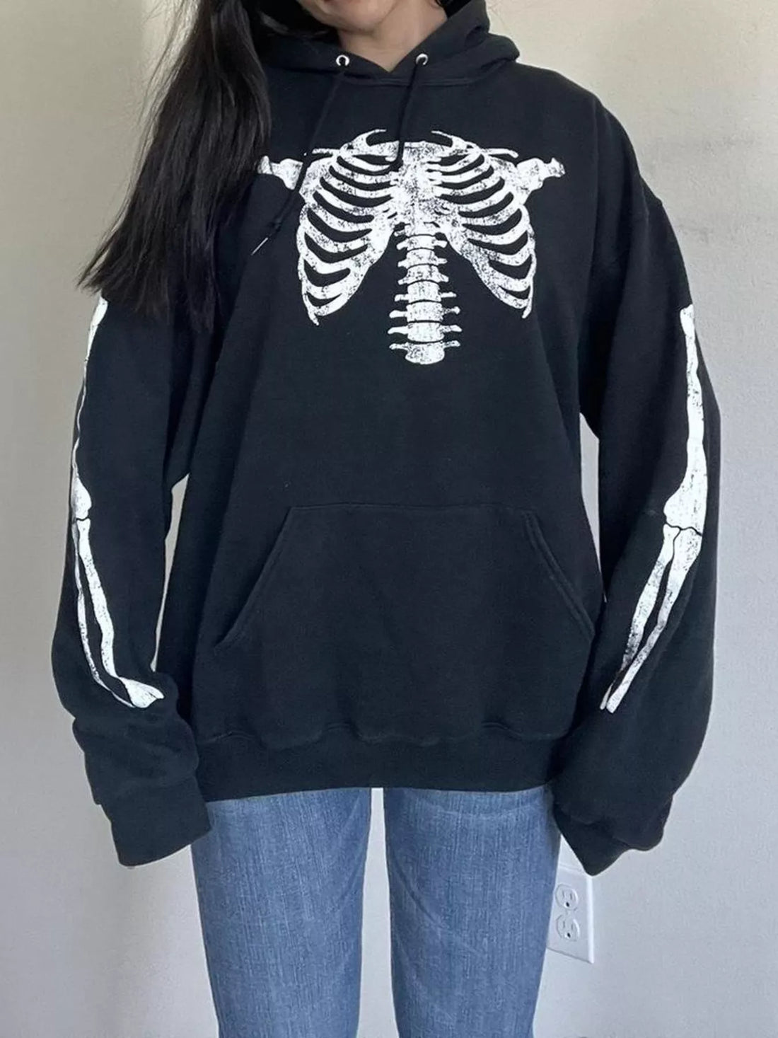 Drawstring Skeleton Long Sleeve Hoodie 