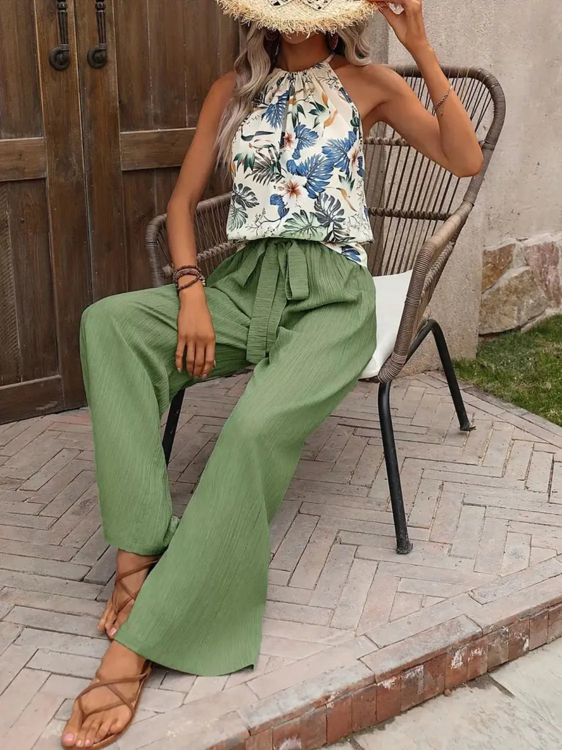 Printed Tank Top and Wide Leg Pants Set Two Piece Dresses