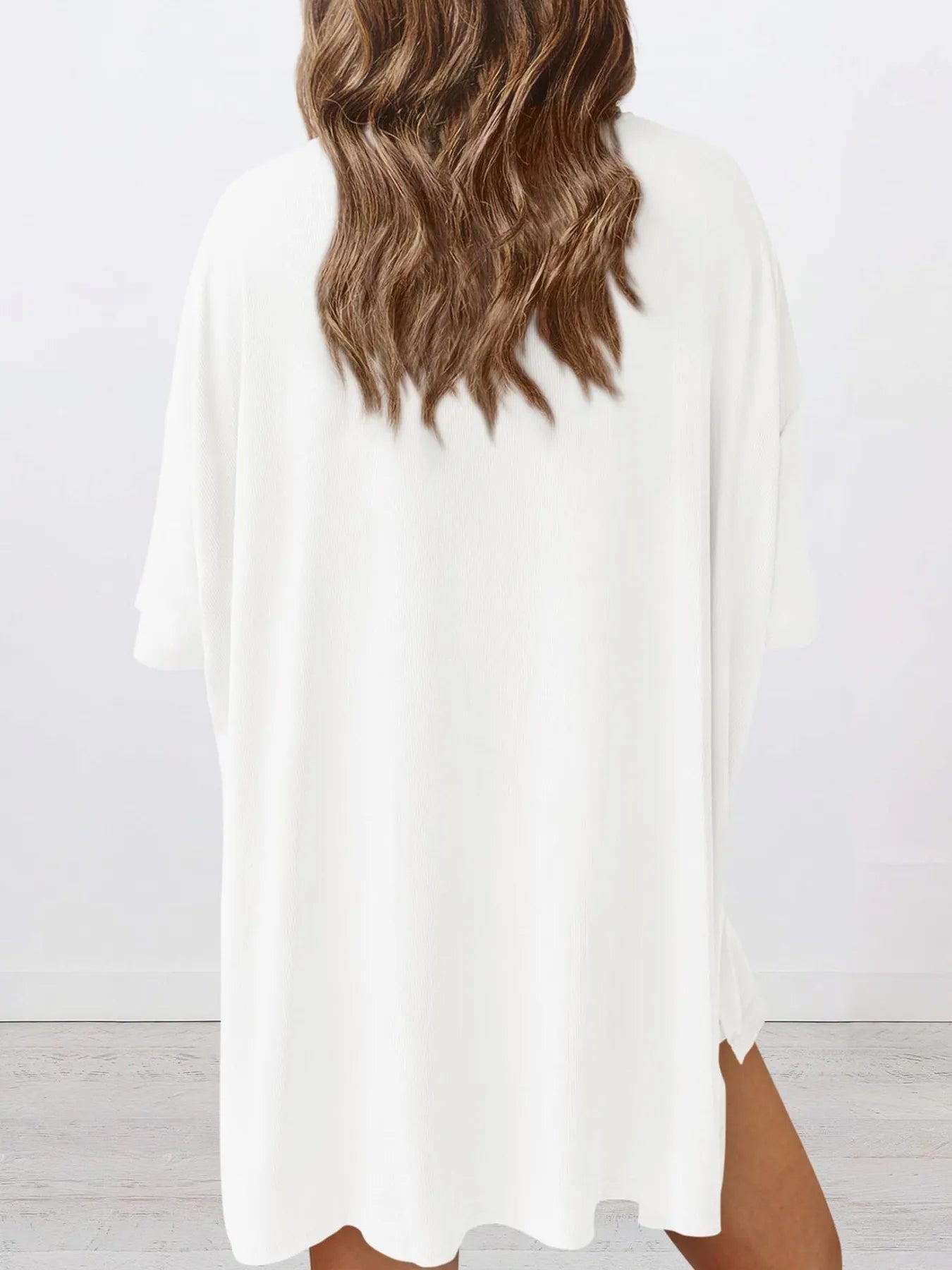 Full Size Oversized Slit Round Neck Top and Shorts Lounge Set Plus Size Lingerie & Nightwear