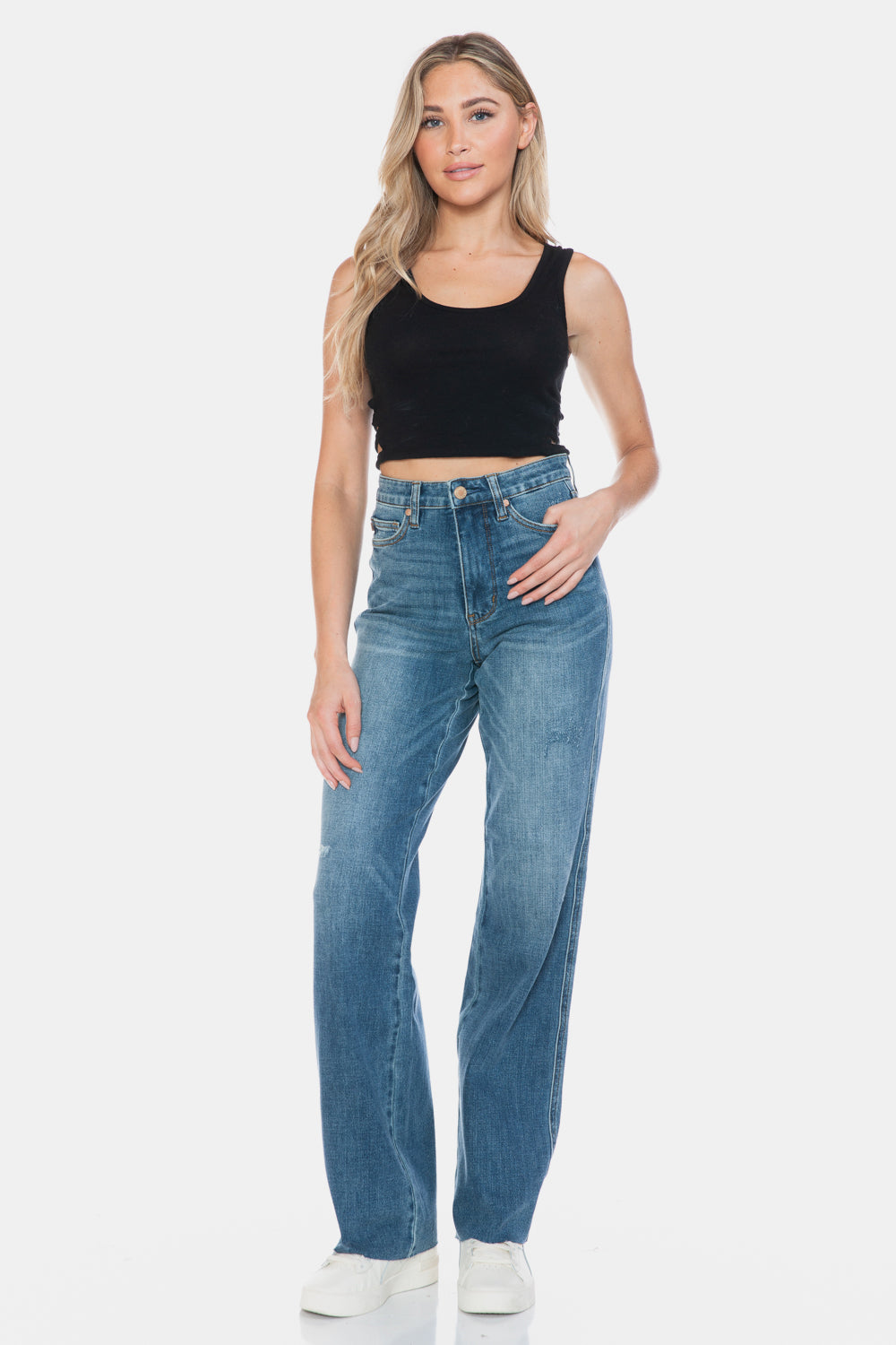 Judy Blue Full Size Tummy Control Cut Raw Hem Straight Jeans 