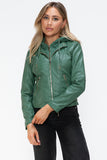 Snobbish Faux Leather Zip Up Drawstring Hooded Jacket 