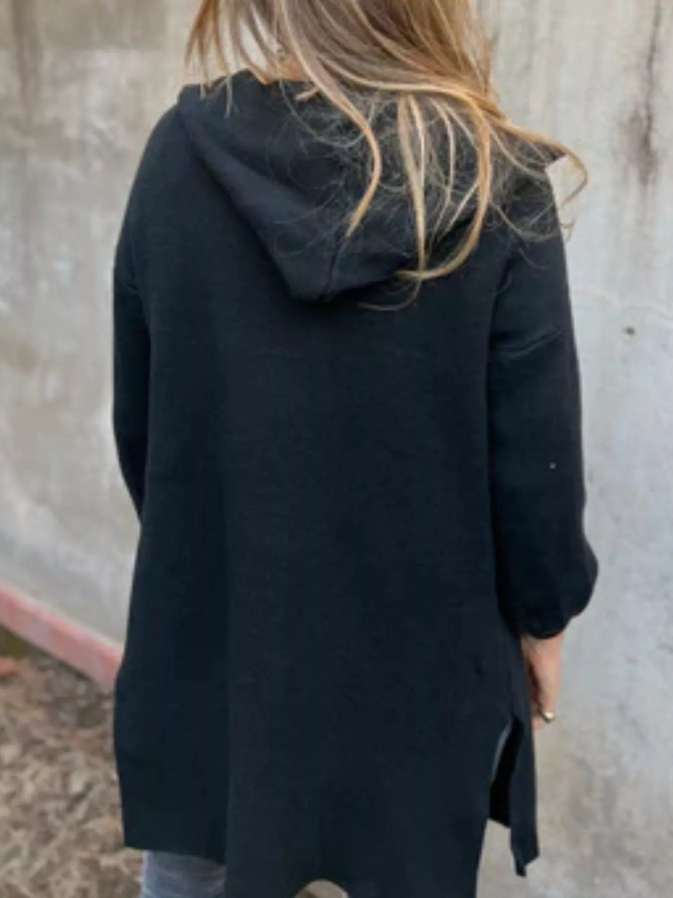 Full Size Open Front Drop Shoulder Hooded Cardigan Plus Size 