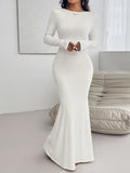 Devine Backless Round Neck Long Sleeve Maxi Dress 