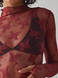 Lace Mock Neck Long Sleeve Blouse 
