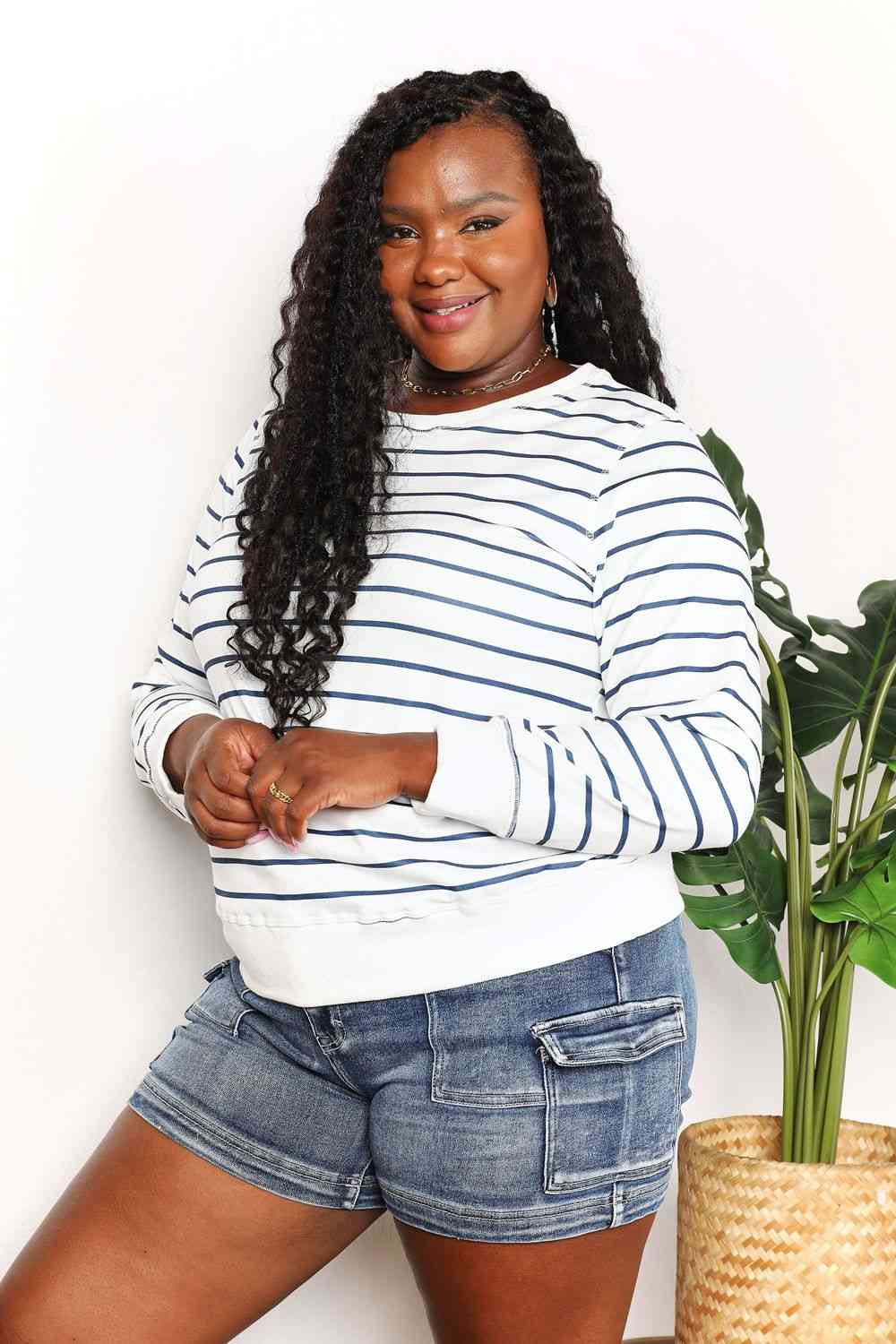 Double Take Striped Long Sleeve Round Neck Top 