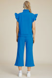 Double Take Full Size Texture Ruffle Short Sleeve Top and Wide Leg Pants Set 
