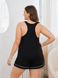 Plus Size Contrast Piping Racerback Tank and Shorts Lounge Set Lingerie & Nightwear