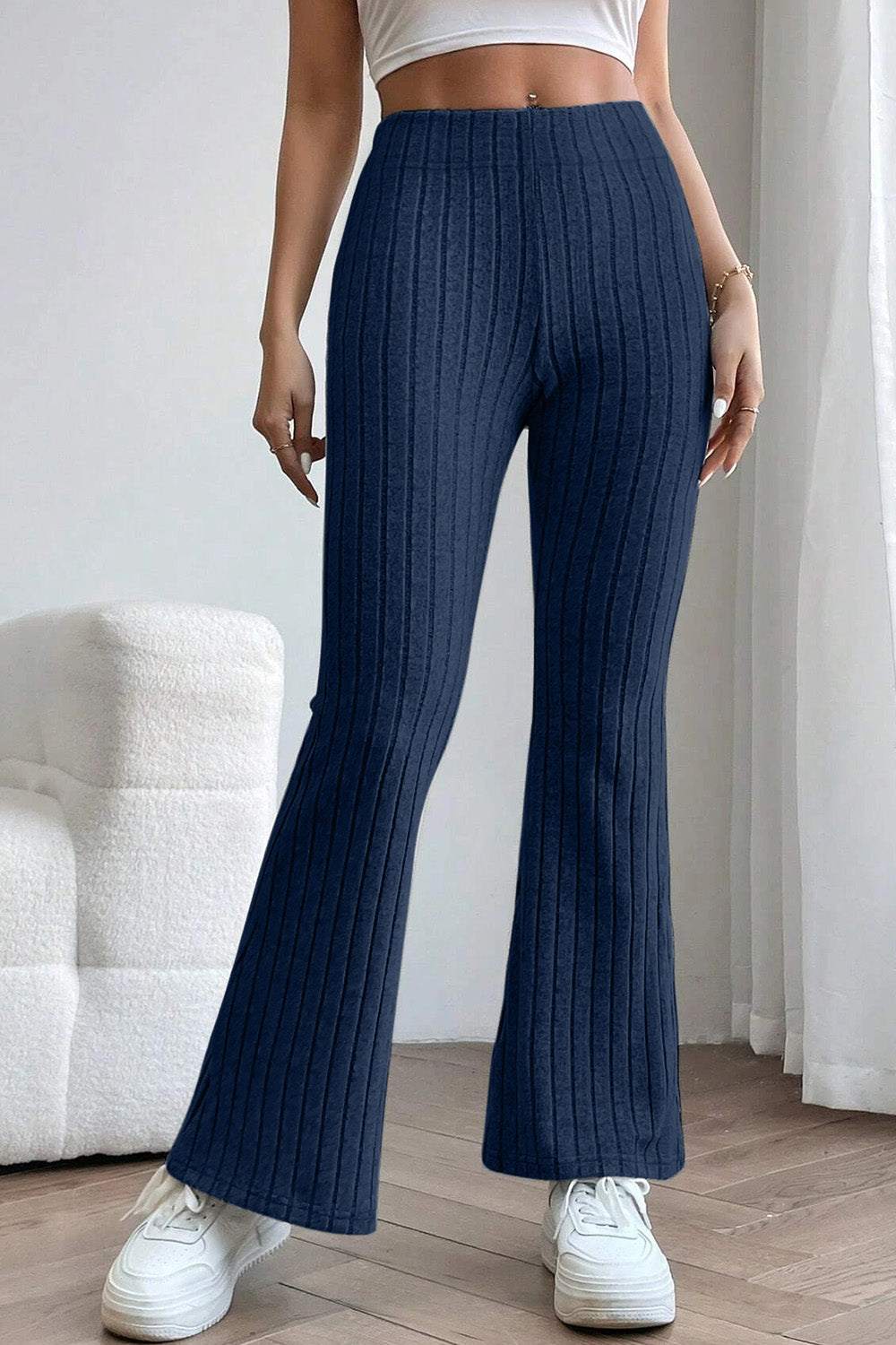 Basic Bae Full Size Ribbed High Waist Flare Pants 