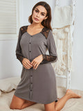 Lace Detail Long Sleeve Mini Lounge Dress 