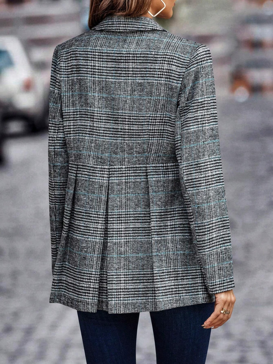 Plaid Button Up Lapel Collar Blazer 