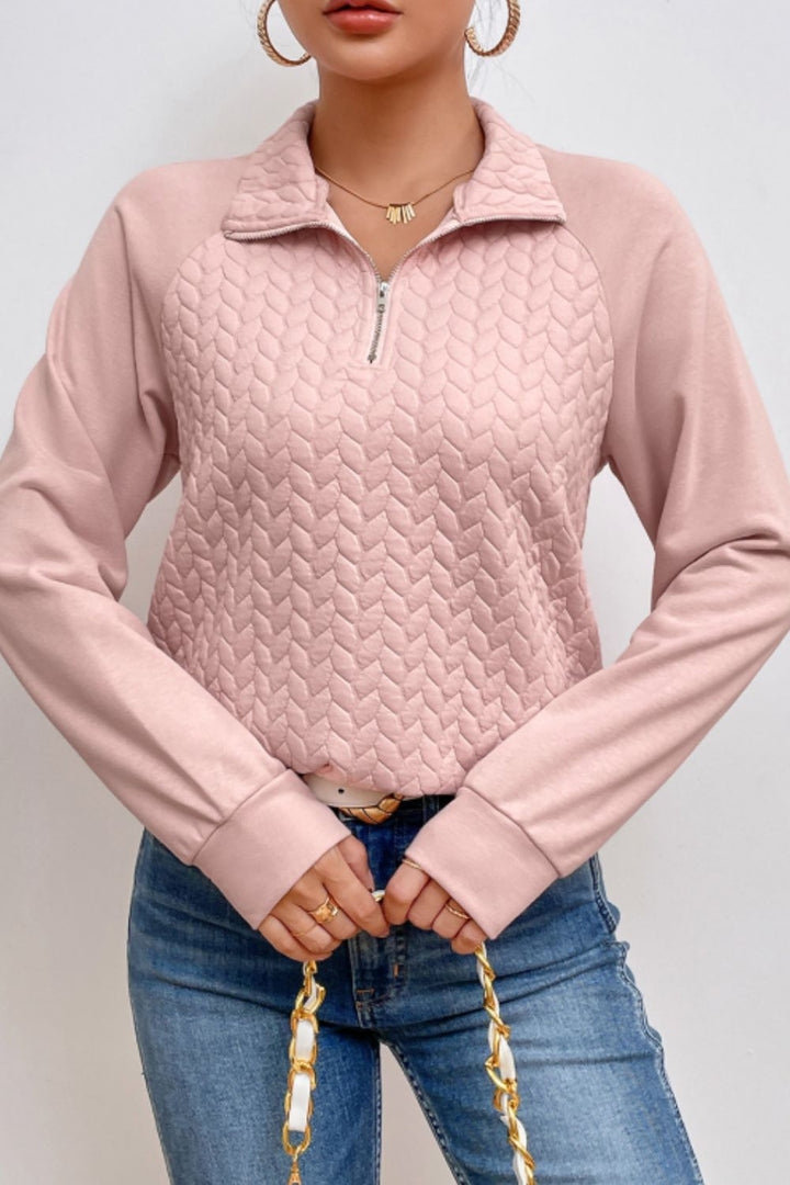 Textured Quarter Zip Long Sleeve Sweatshirt 