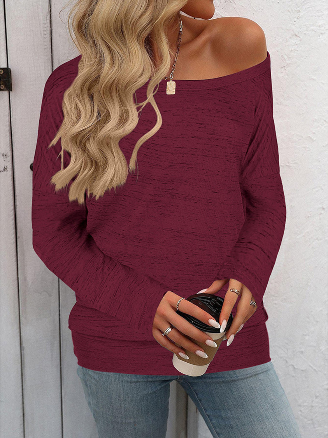 Full Size Heathered Long Sleeve Top 