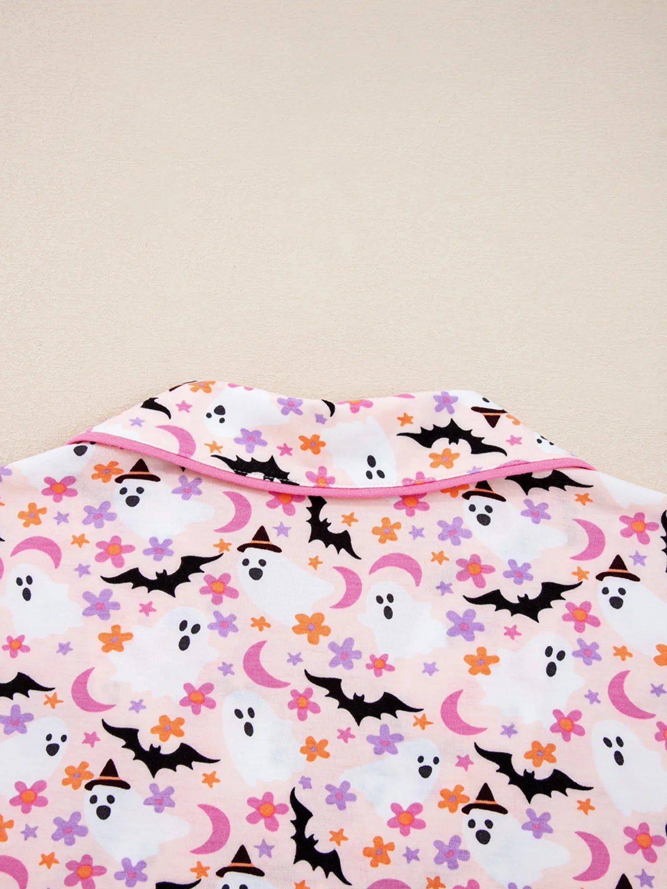 Halloween Ghost Print Button Up Top and Pants Lounge Set Lingerie & Nightwear