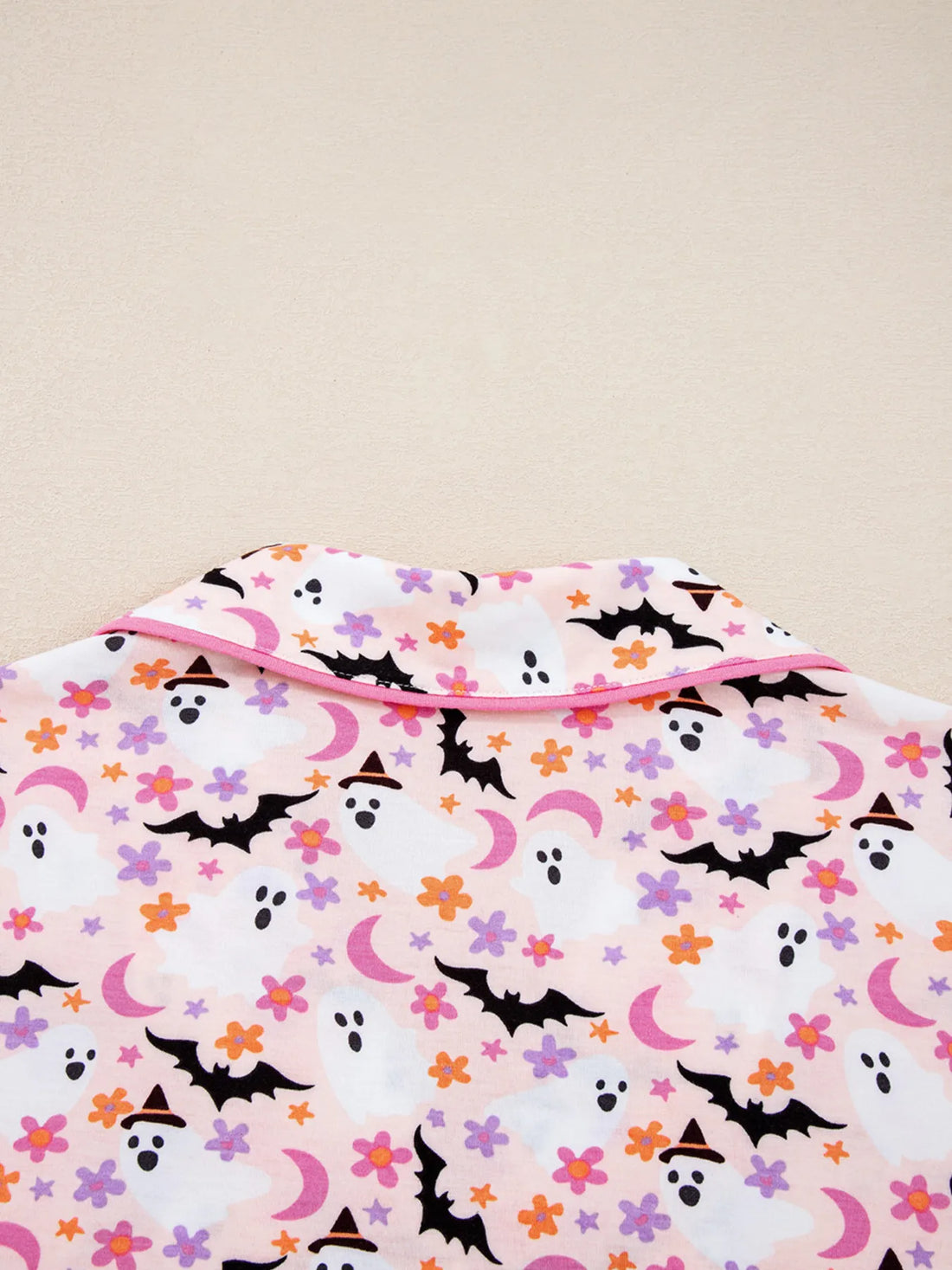 Halloween Ghost Print Button Up Top and Pants Lounge Set Lingerie & Nightwear