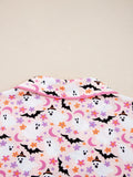 Halloween Ghost Print Button Up Top and Pants Lounge Set Lingerie & Nightwear