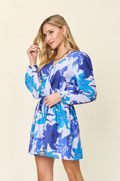 Double Take Full Size Floral Long Sleeve Romper with Pockets 