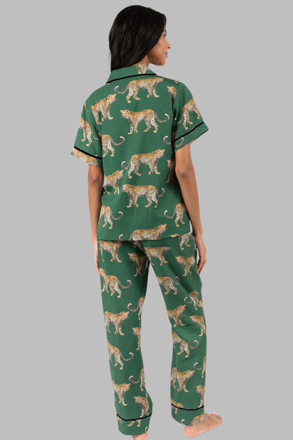 Green Cheetah Print Short Sleeve Shirt and Pants Pajama Set Loungewear & Sleepwear/Sleepwear
