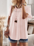 Devine Lace Detail Round Neck Short Sleeve Blouse 