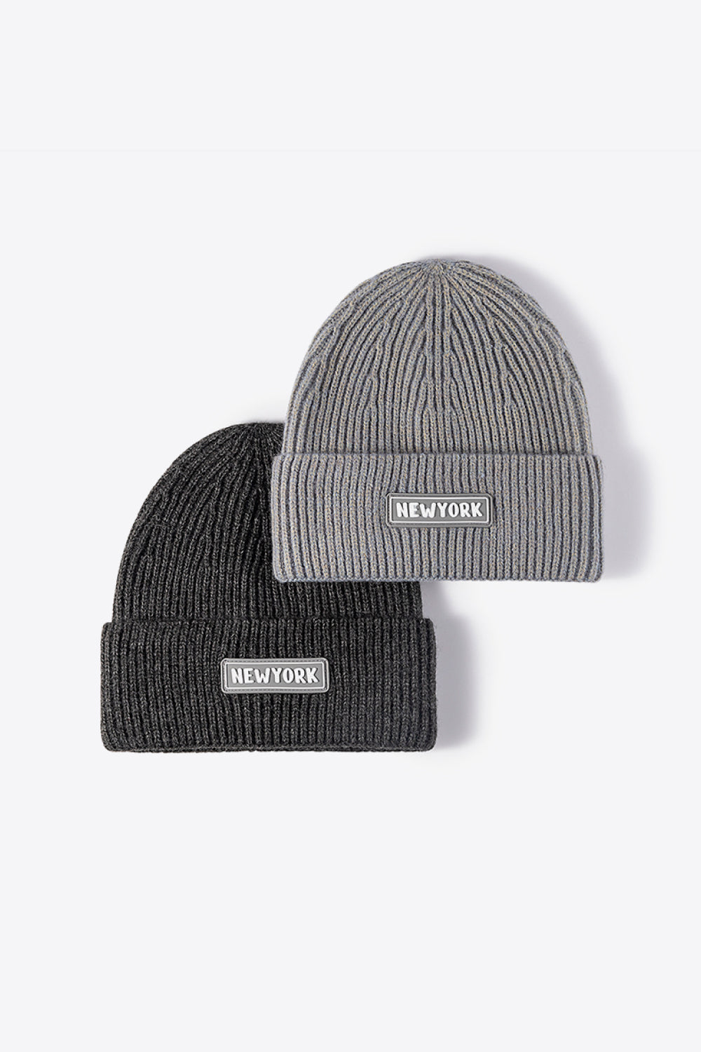 NEWYORK Patch Rib-Knit Cuffed Beanie 