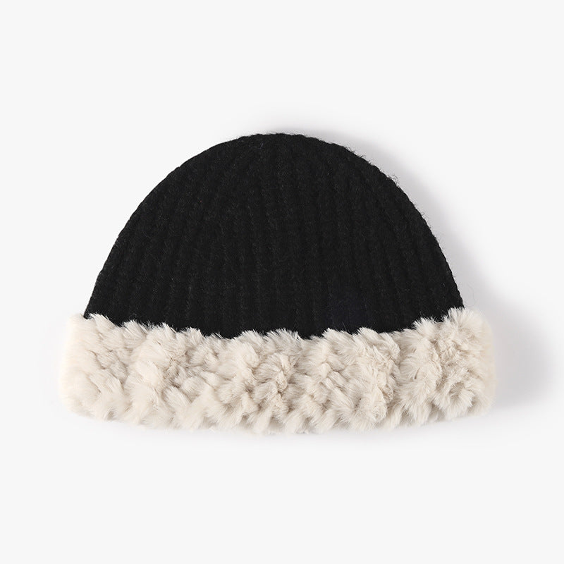 Fuzzy Hem Knit Hat 