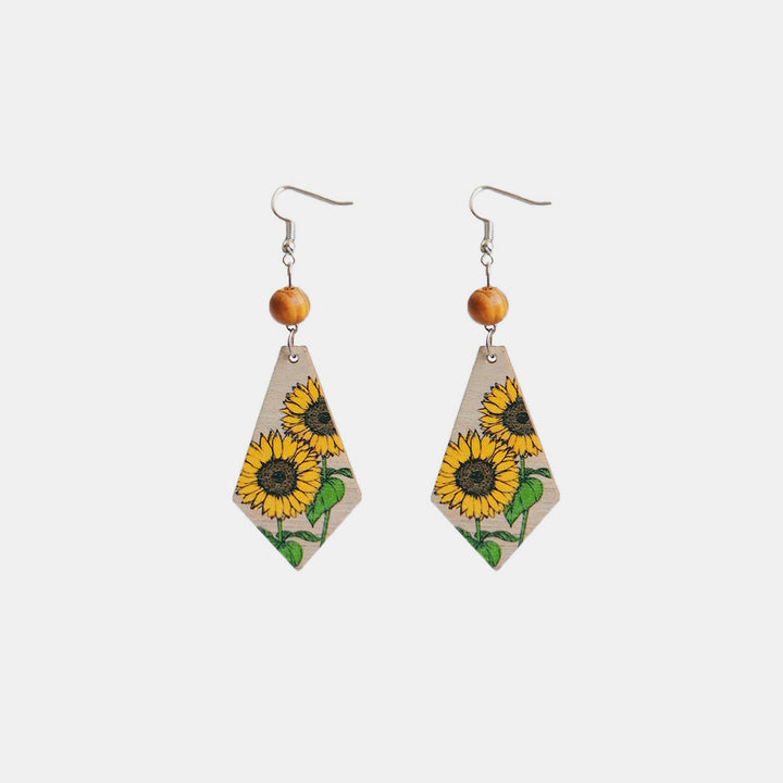 Floral Wooden Teardrop Earrings 