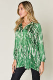 Double Take Full Size Printed Button Up Long Sleeve Shirt 