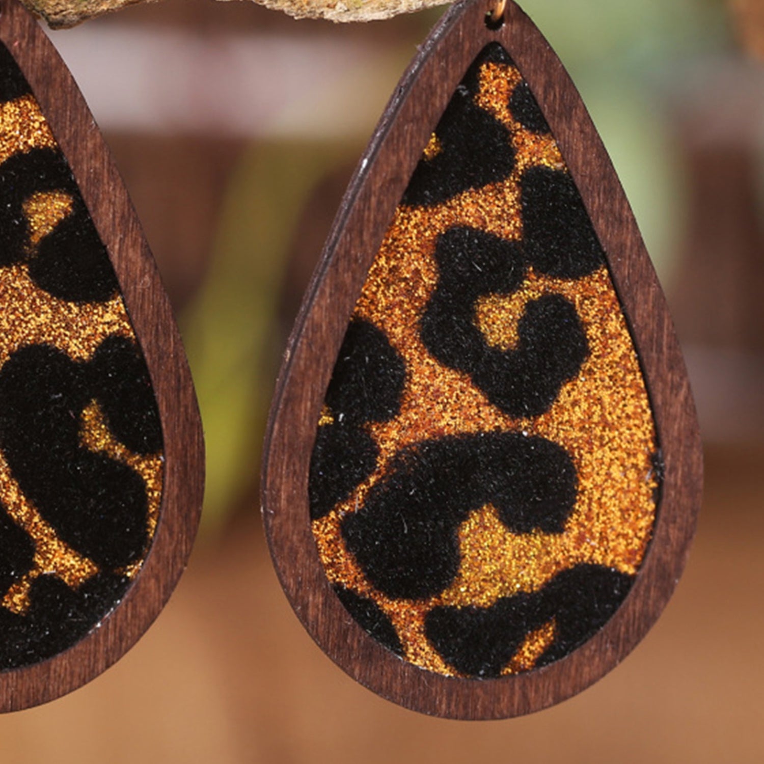 Sequin Wood Teardrop Earrings 