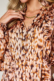 Double Take Full Size Printed Ruffle Trim Balloon Sleeve Shirt 
