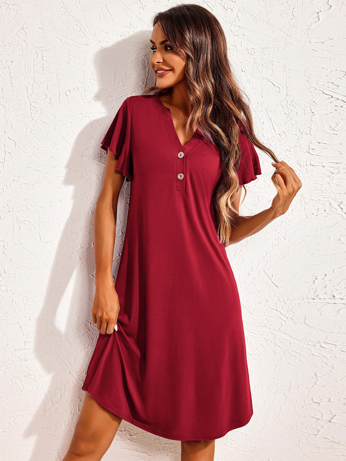 Notched Short Sleeve Lounge Dress 