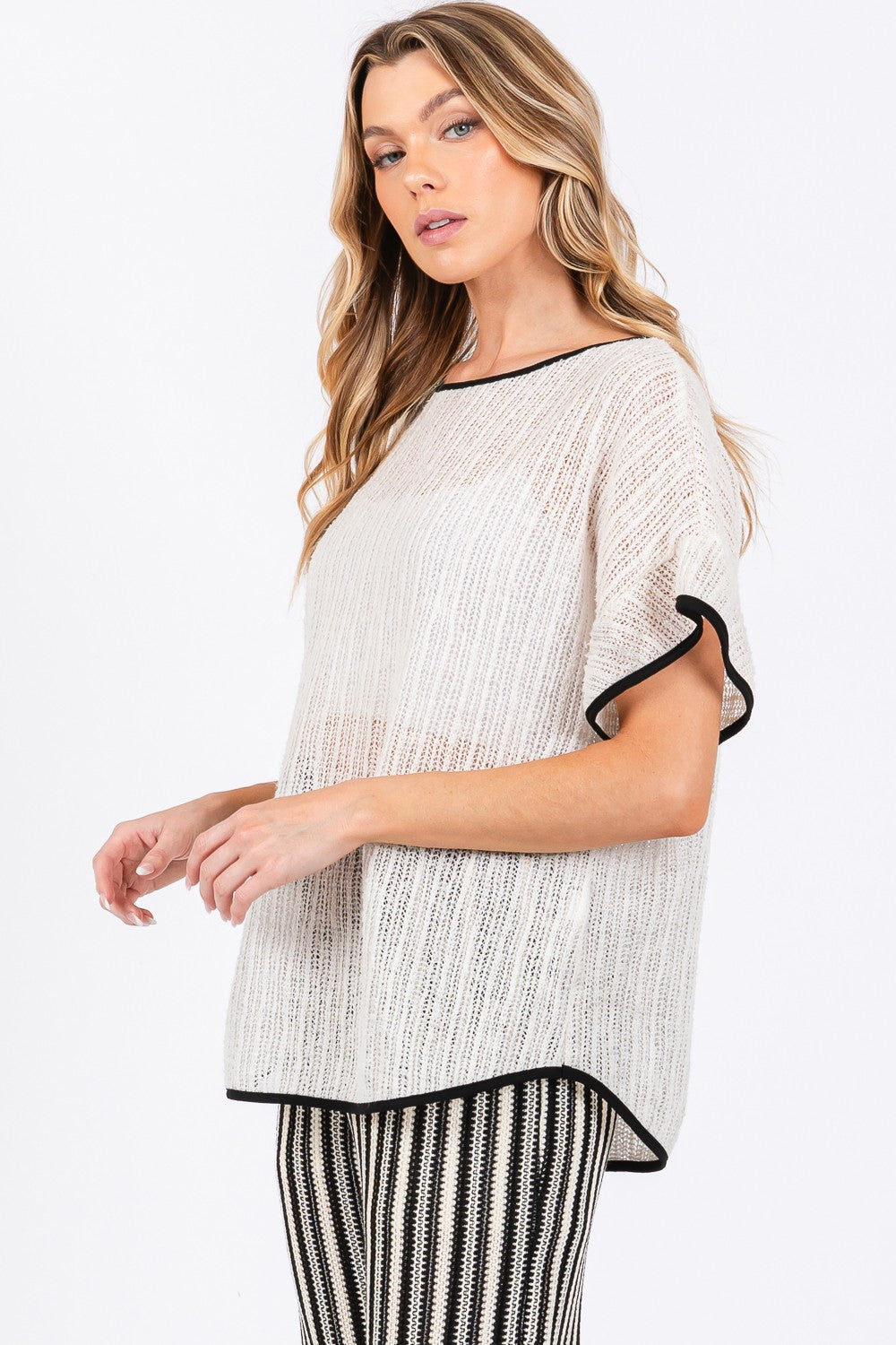 GeeGee Contrast Trim Short Sleeve Knit Cover Up 