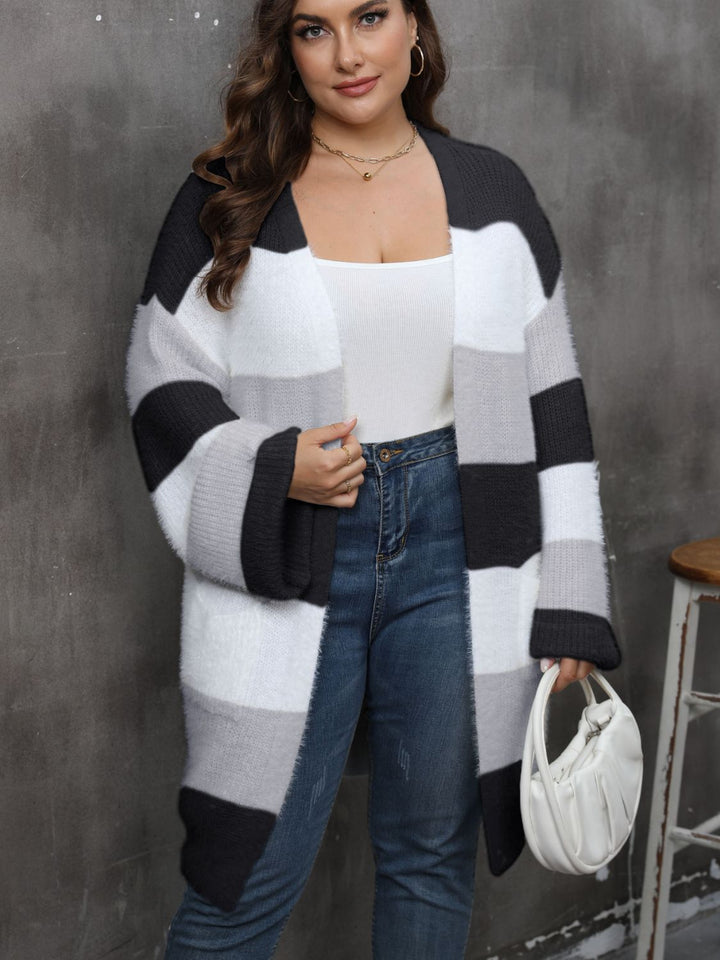 Plus Size Open Front Long Sleeve Cardigan 