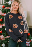 Sequin Patch Pumpkin Round Neck Sweatshirt 
