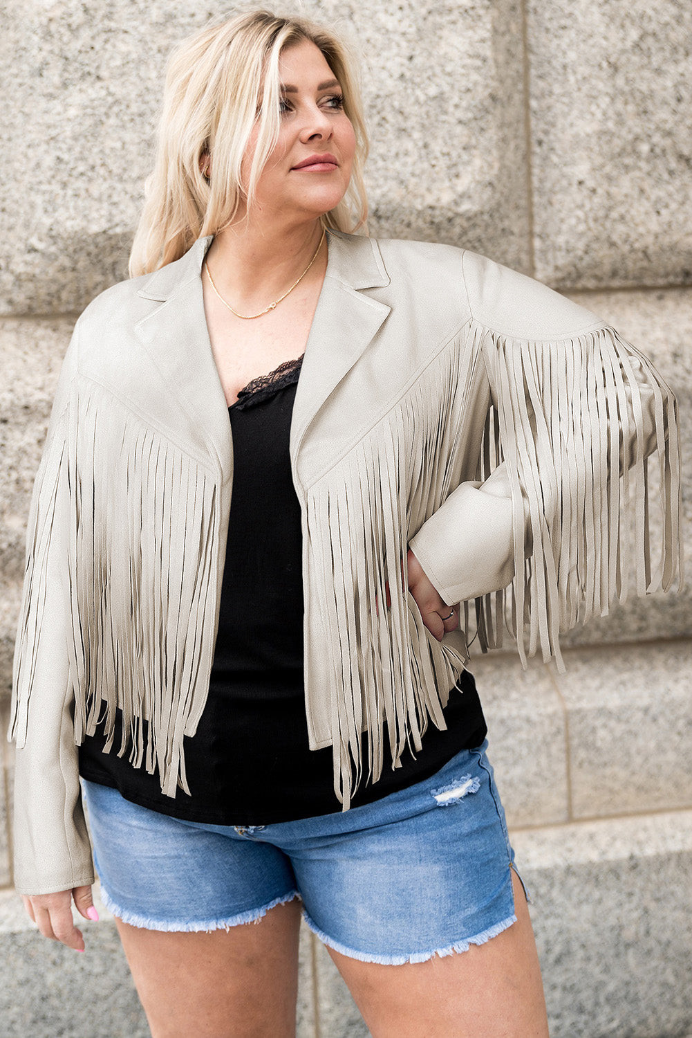 Plus Size Fringe Open Front Jacket 