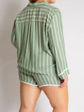 Striped Collared Neck Long Sleeve Top and Shorts Lounge Set Lingerie & Nightwear