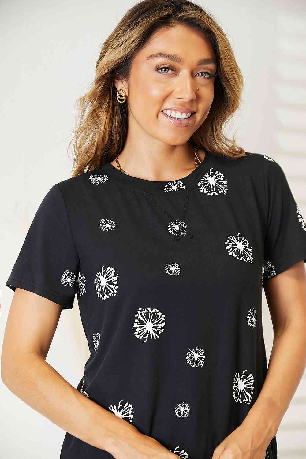 Double Take Dandelion Print Round Neck T-Shirt 