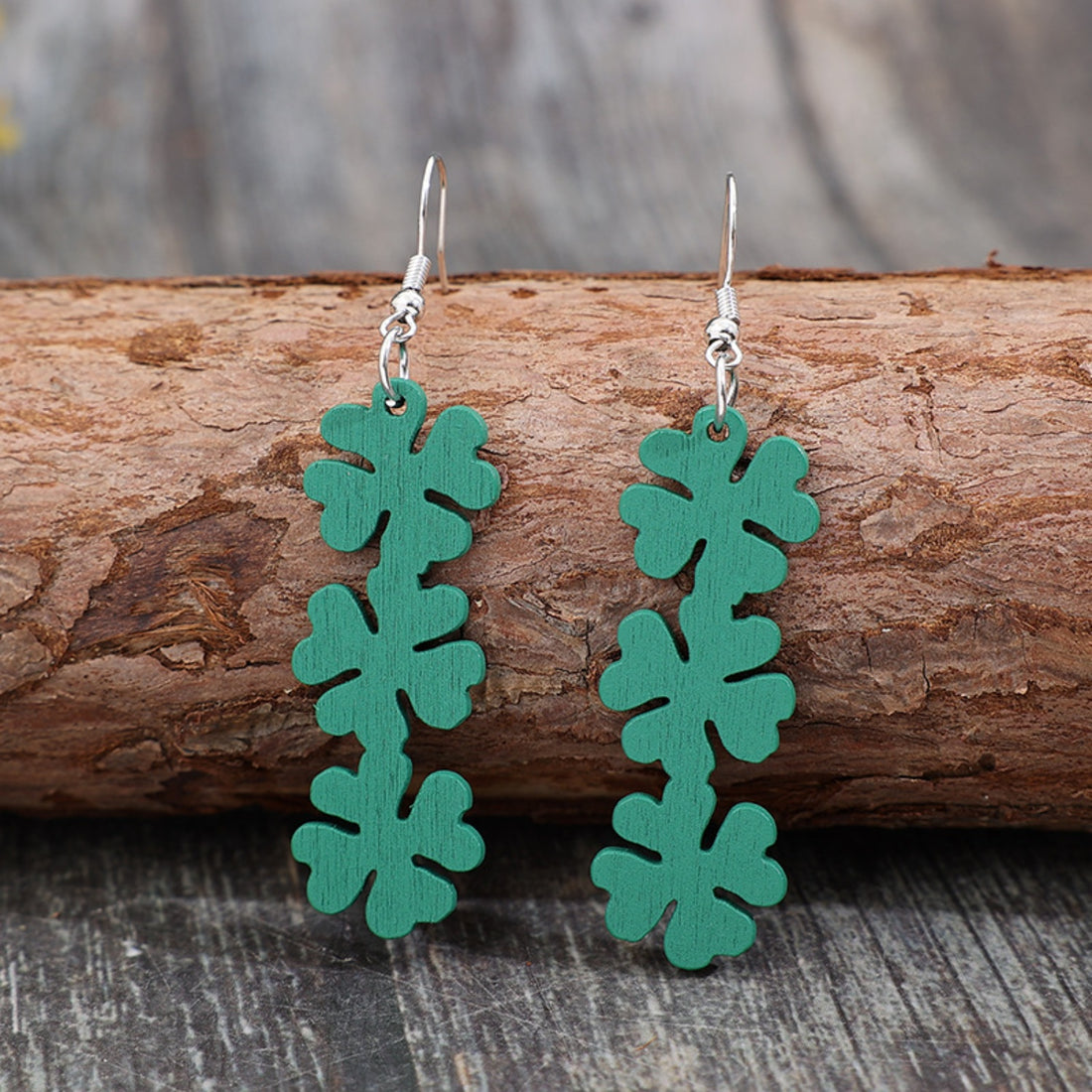 Lucky Clover Wooden Dangle Earrings 