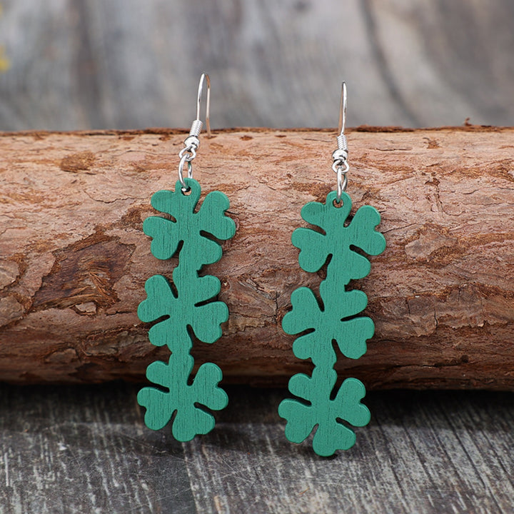 Lucky Clover Wooden Dangle Earrings 