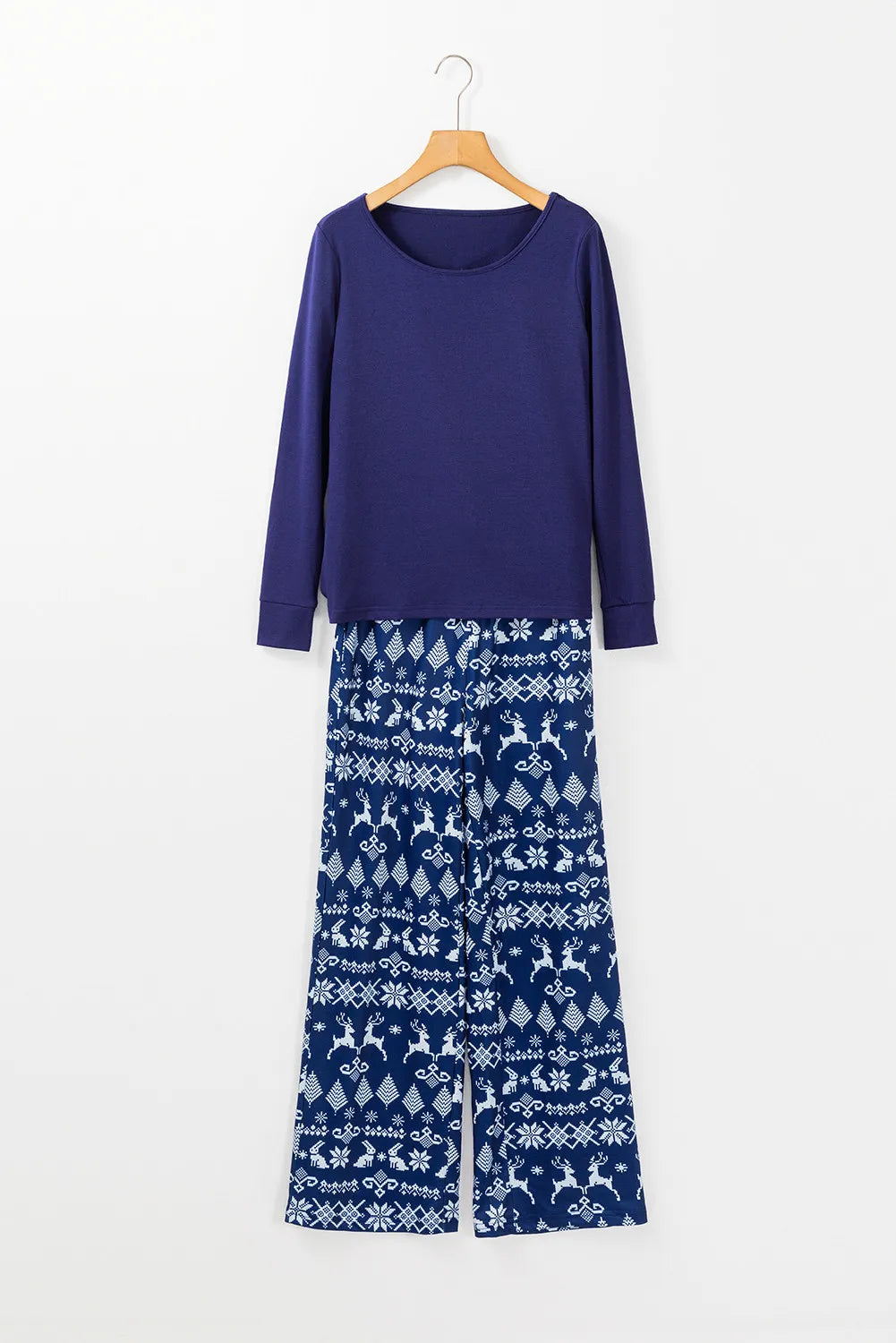 Round Neck Long Sleeve Top and Printed Pants Lounge Set Lingerie & Nightwear