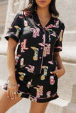 Printed Button Up Short Sleeve Top and Shorts Lounge Set Lingerie & Nightwear